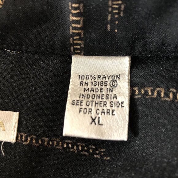 Campia Moda Black Hawaiian Silk Short Sleeved Button Down Casual Shirt Size XL - Picture 4 of 9